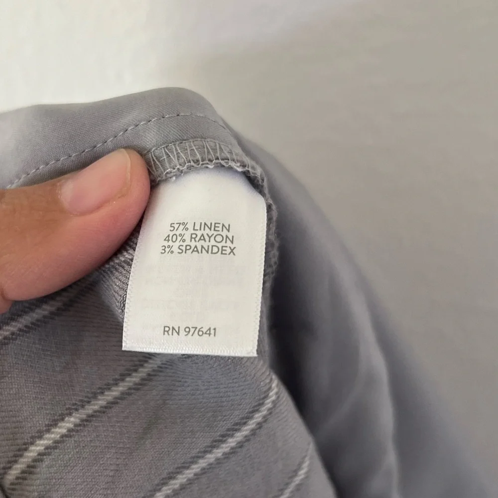 J. Jill‎ Linen Stretch Light Grey Striped Cropped Wide Leg Pants Size 14 Petite